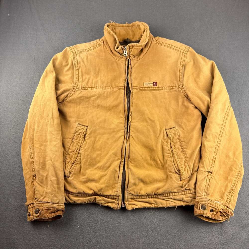 Abercrombie & Fitch Jacket Men's M Beige Canvas Distressed Thrashed Y2K Lined